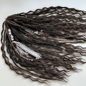 Curly dark brown dreads natural color chocolate brown dreadlocks double ended or single ended fake synthetic extensions hair wavy dreads