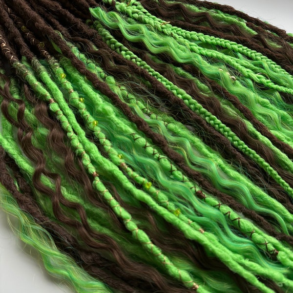 Wavy dreads green curly dreadlocks brown synthetic dreads double ended or single ended dreadlocks fake hair extensions