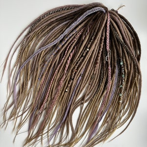 Ombre dreads brown to blonde dreadlocks with dusty purple braids and accessories double or single ended soft dreads fake hair extensions