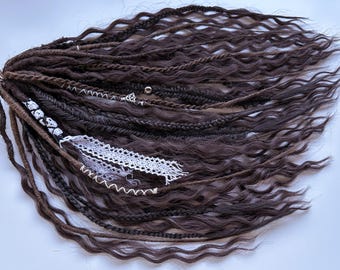 Curly dark brown dreads natural color chocolate brown dreadlocks double ended or single ended fake synthetic extensions hair wavy dreads