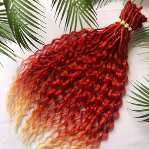 Wavy fiery red dreads ombre curly dreadlocks redheads synthetic dreads double ended or single ended dreadlocks fake hair extensions