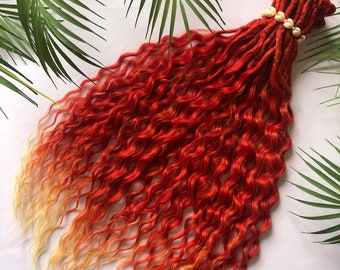 Wavy fiery red dreads ombre curly dreadlocks redheads synthetic dreads double ended or single ended dreadlocks fake hair extensions