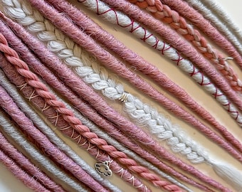 Mix synthetic dreads pink dreadlocks with white braids and hair accessories double or single ended dreads hair extensions
