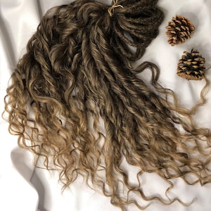 Wavy ombre brown dreadlocks handmade, lightweight and realistic synthetic dreads - customizable length and thickness