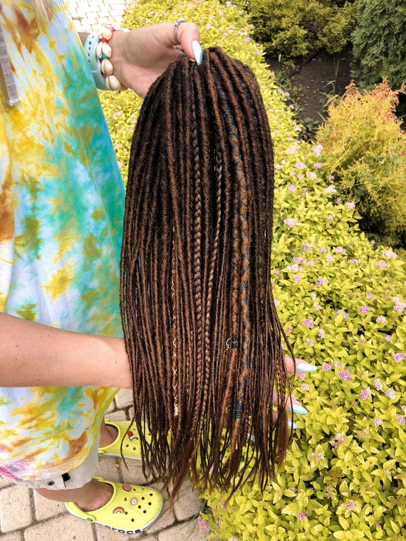 Dark brown dreadlocks with braids and accessories smooth brown dreads double ended or single ended soft dreads fake dreadlocks extensions