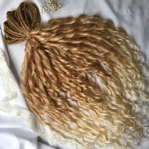 Curly dreadlocks ombre brown to blonde wave dreads synthetic hair curly faux locs double ended or single ended fake hair extensions