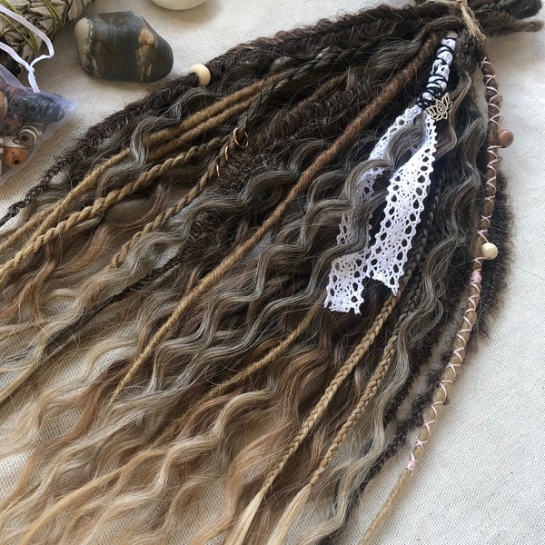 Curly dreads ombre brown to light brown dreads double ended or single ended fake dreadlocks synthetic wavy dreads extensions