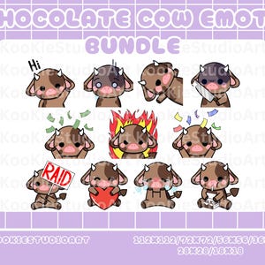 Chocolate Cow Emote Bundle, Cute/Kawaii PNG Emote