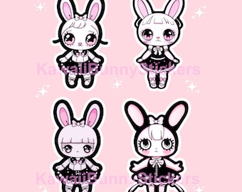 Glitter Holographic Cute Bunny Maid Sticker HANDCUT - Set of 4