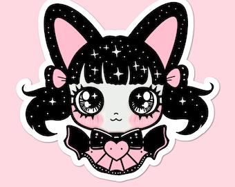 DECORA Pink Glitter Animecore Girl Sticker cute shoujo menhara harajuku girl, kawaii sticker for laptop notebooks scrapbooks