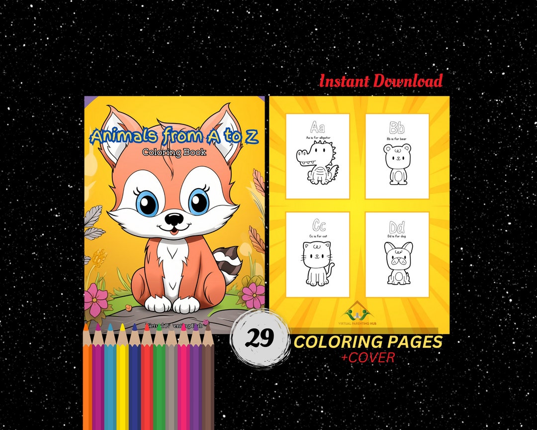 Animal Alphabet Coloring Book Kids Coloring Book A to Z Etsy
