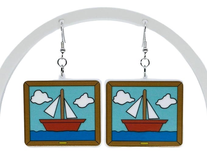 Simpson Inspired Sailboat Earrings: Funky Cartoon TV Show Jewelry
