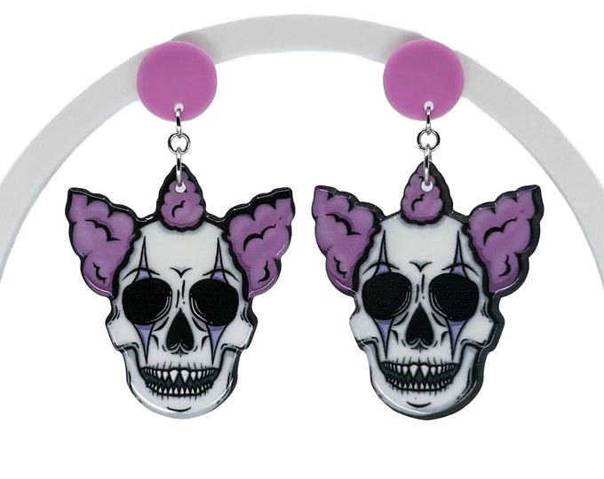 Skull Clown Earrings: Spooky Goth Halloween Jewelry