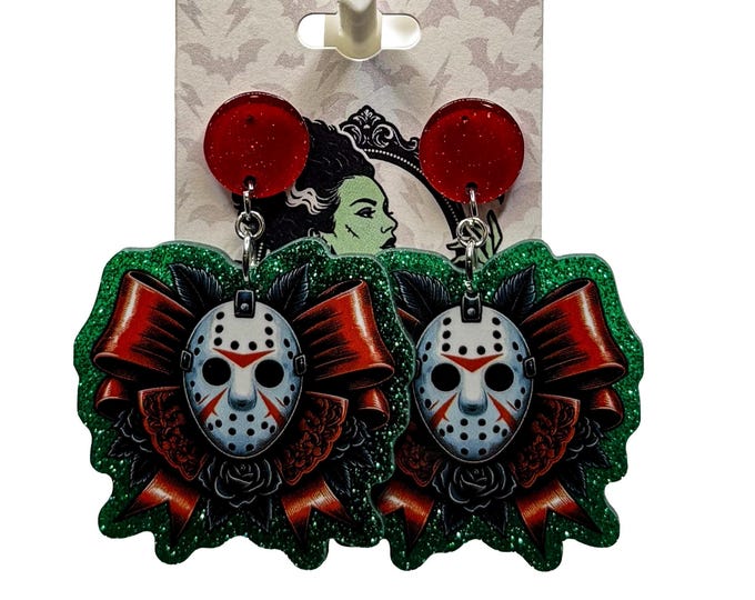 Christmas Horror Earrings, Creepmas Jason Mask, Holiday Party Earrings