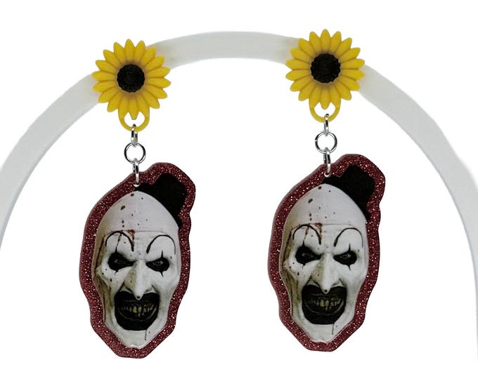 Killer Clown Acrylic Earrings, Horror Earrings, Spooky Season