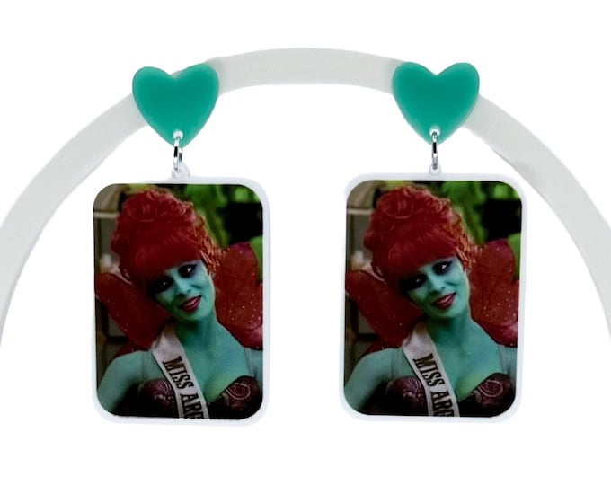 Beetlejuice Inspired Acrylic Drop Earrings, Spooky Season Halloween Jewelry