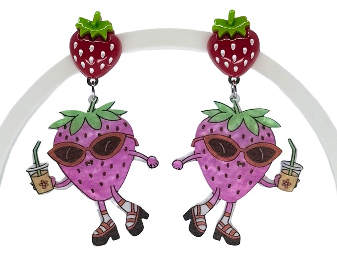 Strawberry Earrings: Funky Summer Fruit, Nickel Free