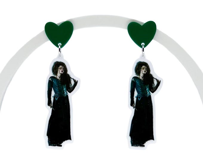 Witch Character Earrings, Mischievous Villain Inspired, Nickel Free Heart Tops