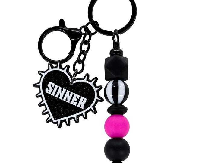 Sinner Heart Keychain: Gothic Beaded Bag Charm