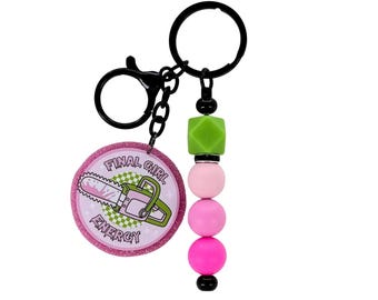 Beaded Keychain: Spooky Sassy Charm with Green and Pink Beads