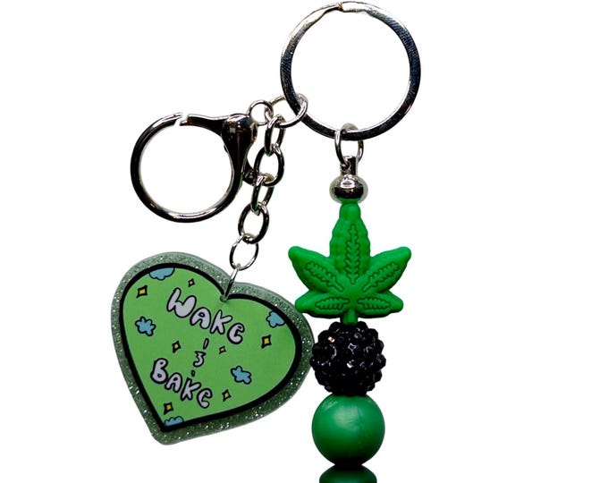 Stoner Keychain, Stoner Bag Charm, Wake & Bake, Funny Gifts, Hemp Accessory