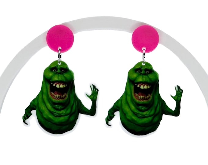 Slimer Ghostbusters Earrings, Retro Funky Horror Jewelry, Nickel Free Hardware