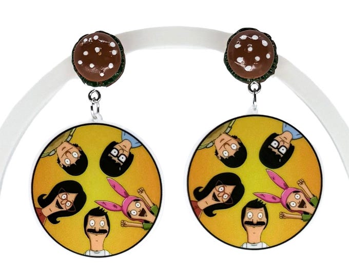 Burger Fam Inspired Earrings, Cartoon Character Statement Jewelry, Nickel-Free