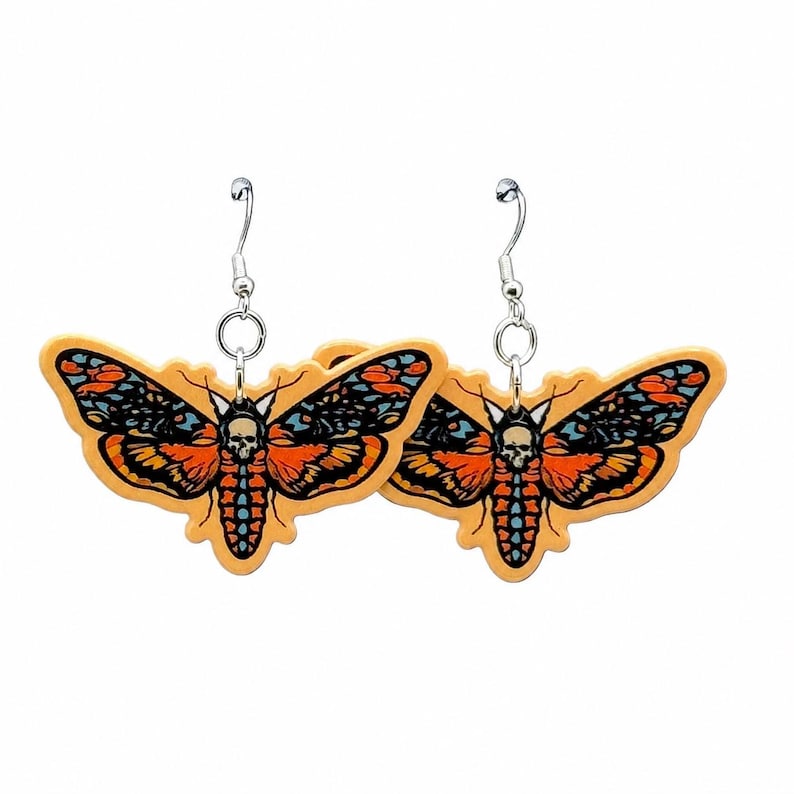 Goth Deaths Head Moth Earrings: Hypoallergenic Hardware image 1
