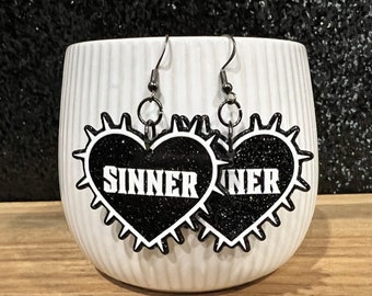 Goth Earrings, Goth Sinner Earrings, Sinner, Black Hearts