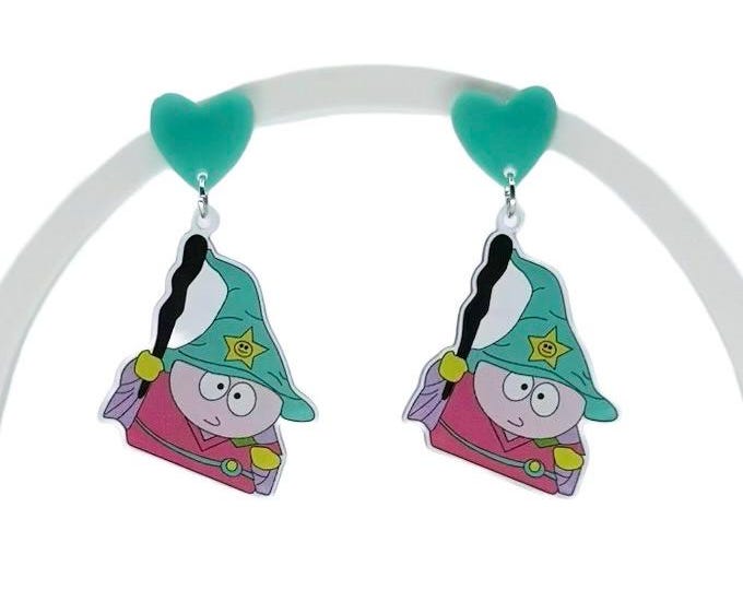 S-Park Inspired Cartoon Wizard Acrylic Earrings: "Respect My Magic"