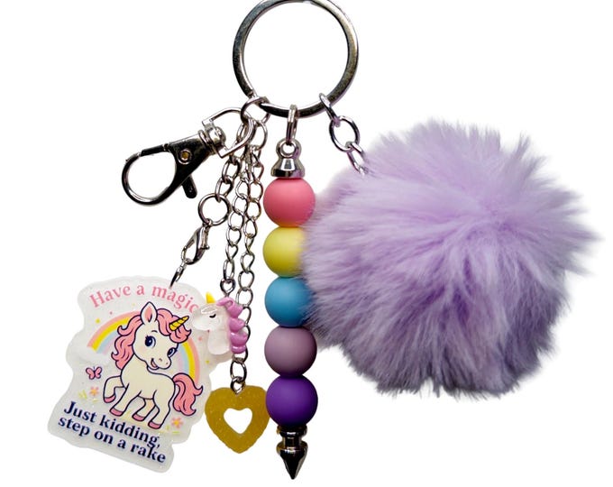 Unicorn Bag Charm, Funny Keychain, Step On A Rake