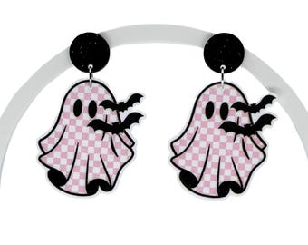 Pink Ghost Earrings: Spooky Halloween Acrylic Earrings