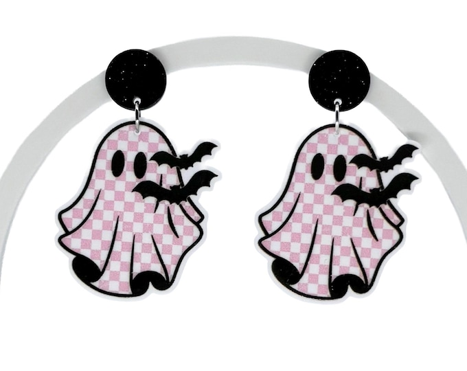 Pink Ghost Earrings: Spooky Halloween Acrylic Earrings