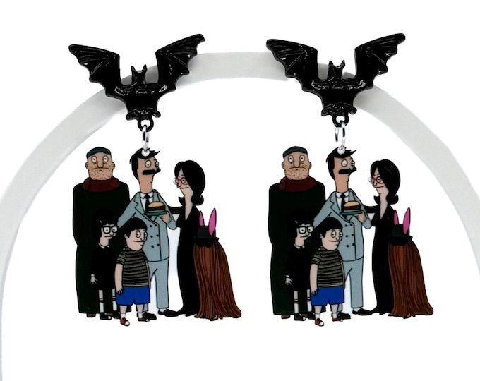 BBs Inspired Earrings, Burger Family Bat Earrings: Fun Acrylic Halloween Jewelry