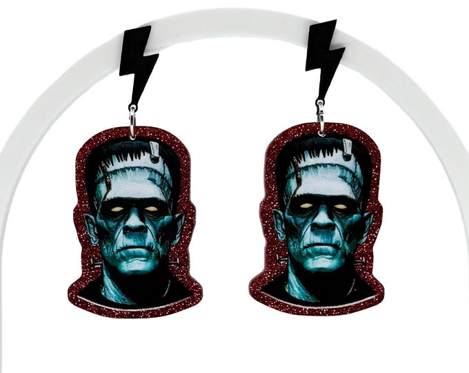 Franky Inspired Horror Earrings, Green Monster Acrylic Statement Jewelry