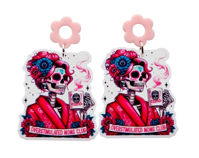 Dark Humor Overstimulated Mom Earrings: Nickel-Free Funny Mommy Gift