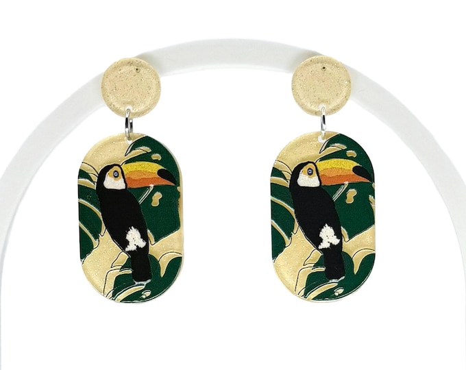 Toucan Earrings: Tropical Bird Dangle Earrings, Funky Style