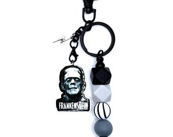 Frank Keychain: Beaded Horror Bag Charm with Lightning Bolt