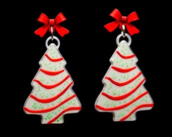 Christmas Tree Dangle Earrings, 3D Printed, Festive Earrings