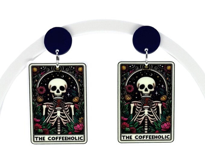 Tarot Coffee Skeleton Earrings: Floral Graveyard, Nickel-Free