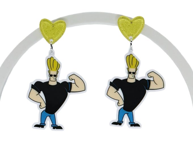 Cartoon earrings, throwback cartoons, muscle man earrings