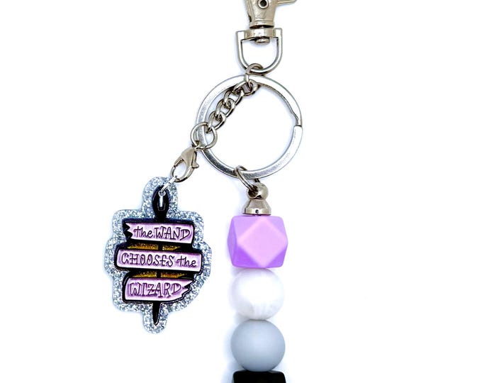 Wizard Inspired Beaded Bag Charm: Acrylic Wand, Silicone Beads