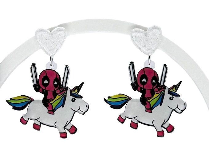 Deadpool Unicorn Earrings: Funny Antihero Jewelry (Nickel Free)
