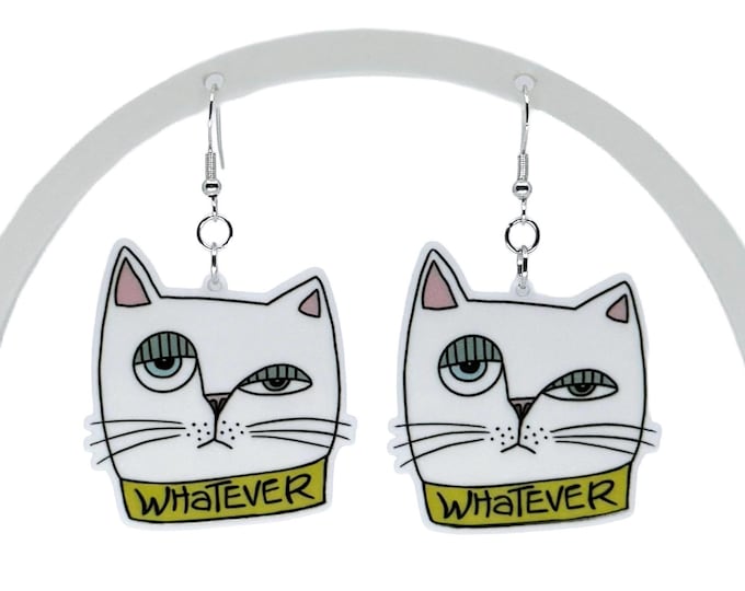 Whatever Cat Mood Earrings, Sarcastic Acrylic Dangles