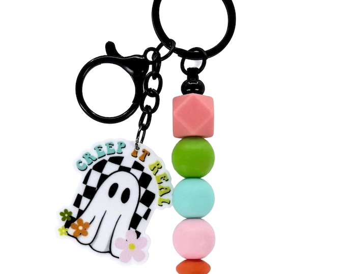 Beaded Ghost Keychain: Spooky Girl Purse Charm