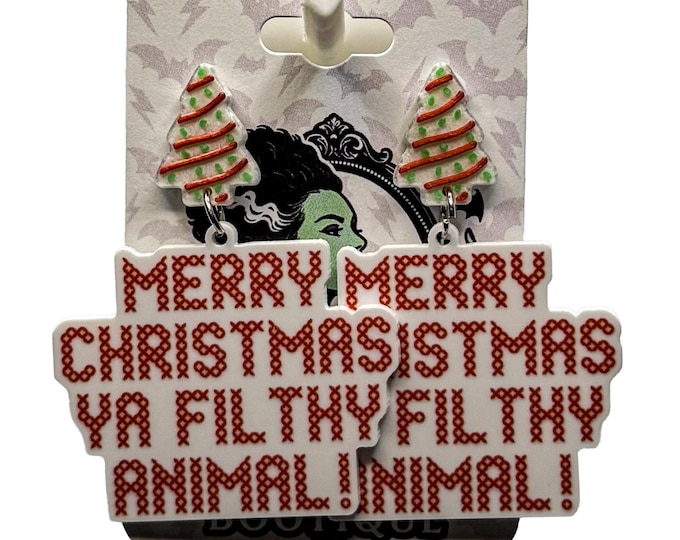 Funny Christmas Earrings, Ugly Sweater Party, Filthy Animal