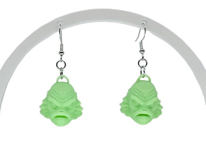 Glow-In-The-Dark Creature from the Black Lagoon Earrings, 3D Printed, Horror Earrings