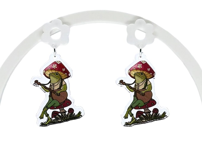 Frog Mushroom Earrings: Fairycore Hypoallergenic Jewelry