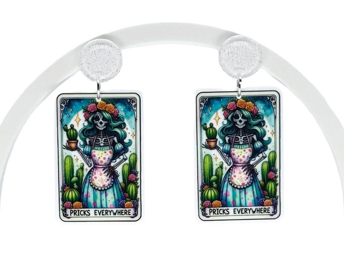 Tarot Earrings, Floral Vibes, Sarcasm Earrings, Funny Cacti