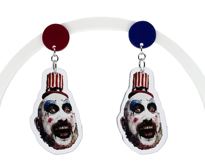Horror Clown Earrings, Captain S. Inspired, Acrylic Drop Charms (2.5" Drop)